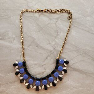 💙 J.Crew Blue Black Rhinestones Crystals Iridescent Cluster Statement Necklace